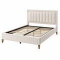 Lit double en bois et tissu polyester crème 140x200 cm