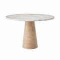 Table ronde en marbre et travertin, diamètre 120 cm, blanc et beige
