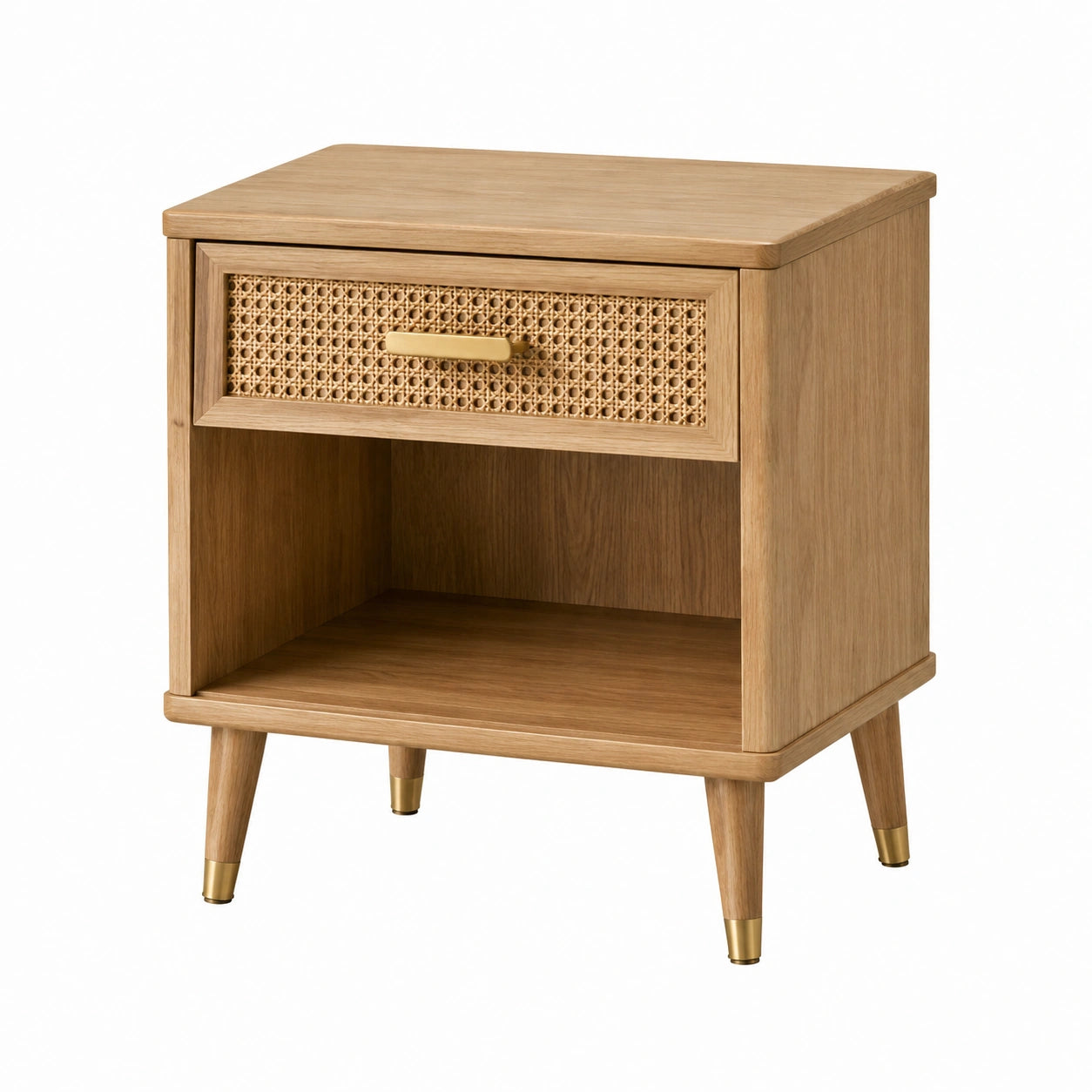 Table de chevet en bois et rotin naturel 50x40x60cm