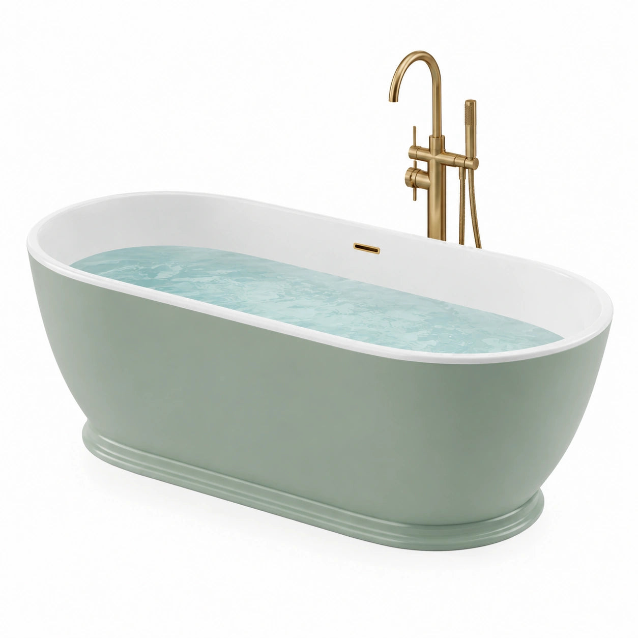 Baignoire îlot ovale en acrylique avec robinetterie en laiton, 170x80x60 cm, vert