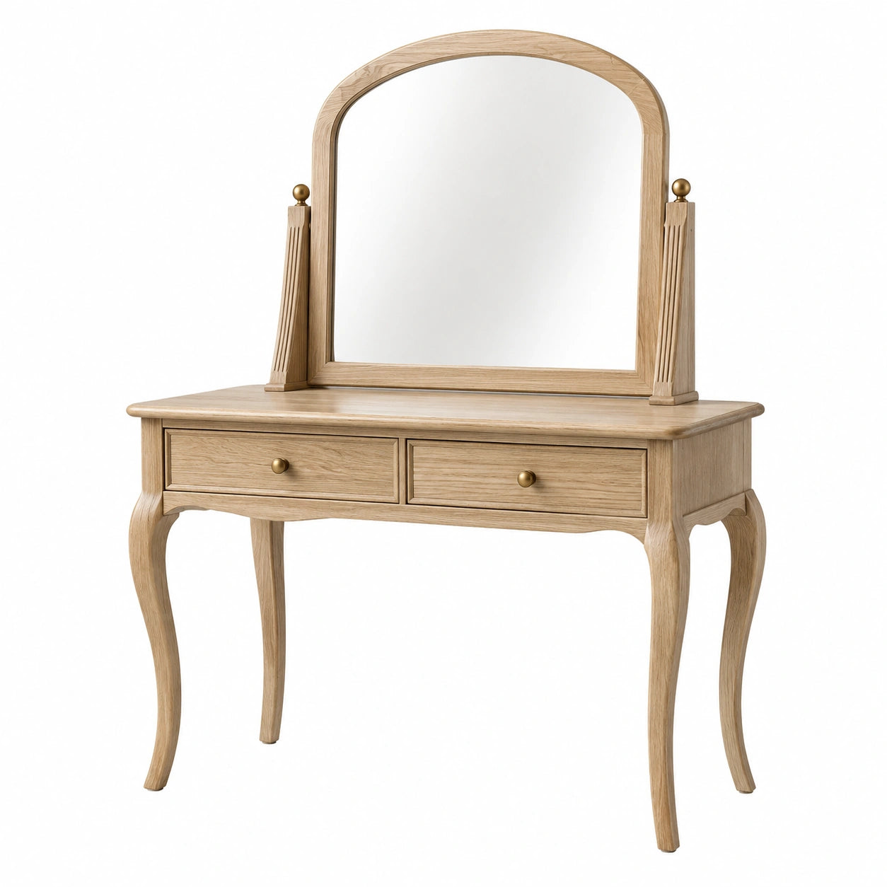 Coiffeuse en bois avec miroir arqué et tiroirs