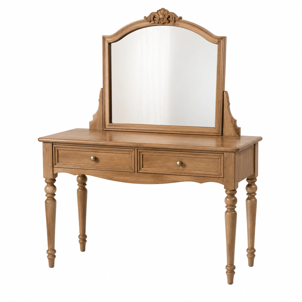 Coiffeuse en chêne avec miroir en verre trempé et tiroirs 110x45x140 cm marron
