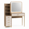 Coiffeuse en bois avec miroir LED et rangements, chêne clair