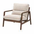 Fauteuil en bois avec coussin en tissu polyester beige