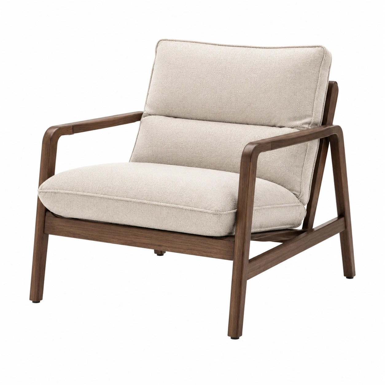 Fauteuil en bois avec coussin en tissu polyester beige