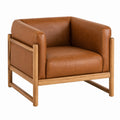 Fauteuil en cuir synthétique brun et chêne