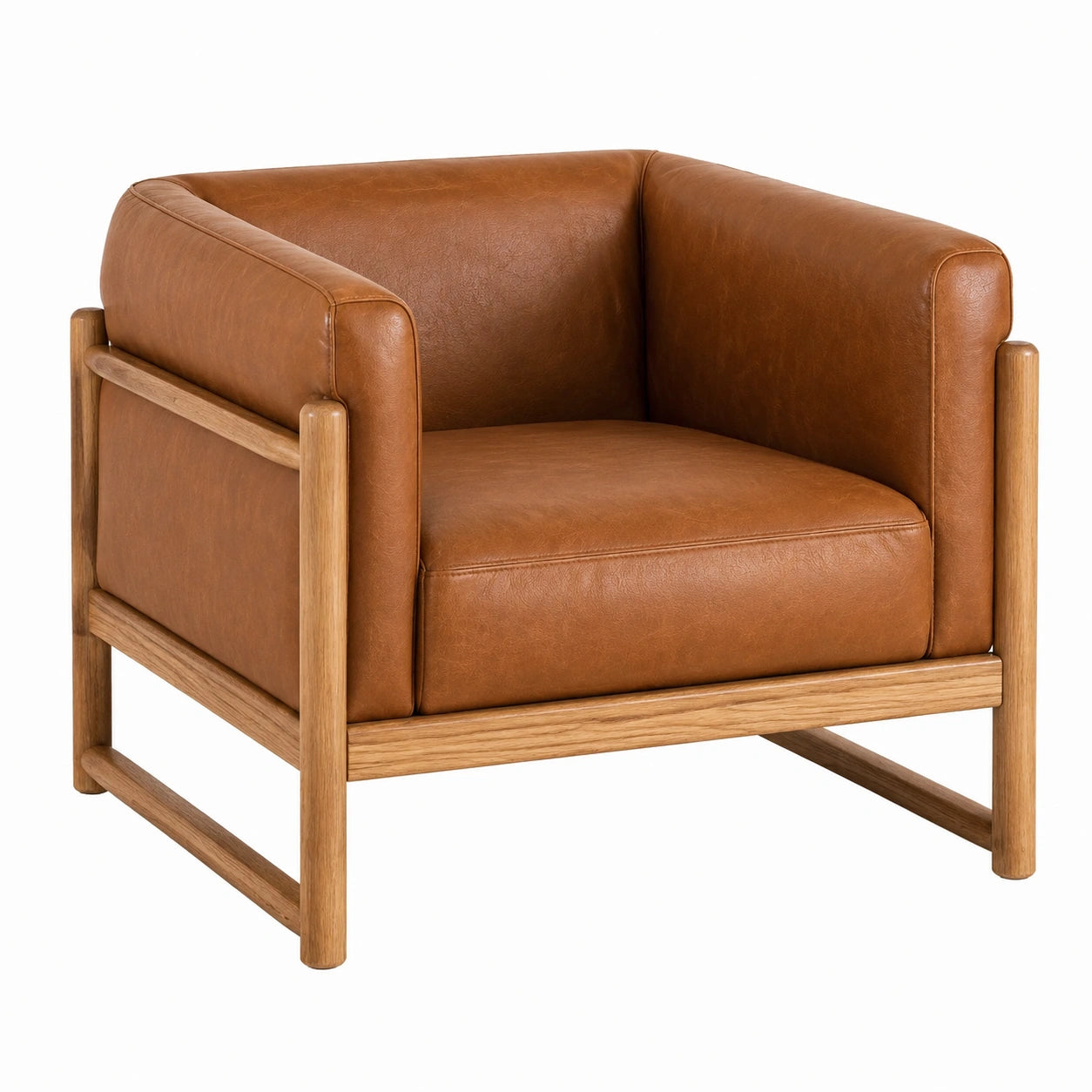 Fauteuil en cuir synthétique brun et chêne