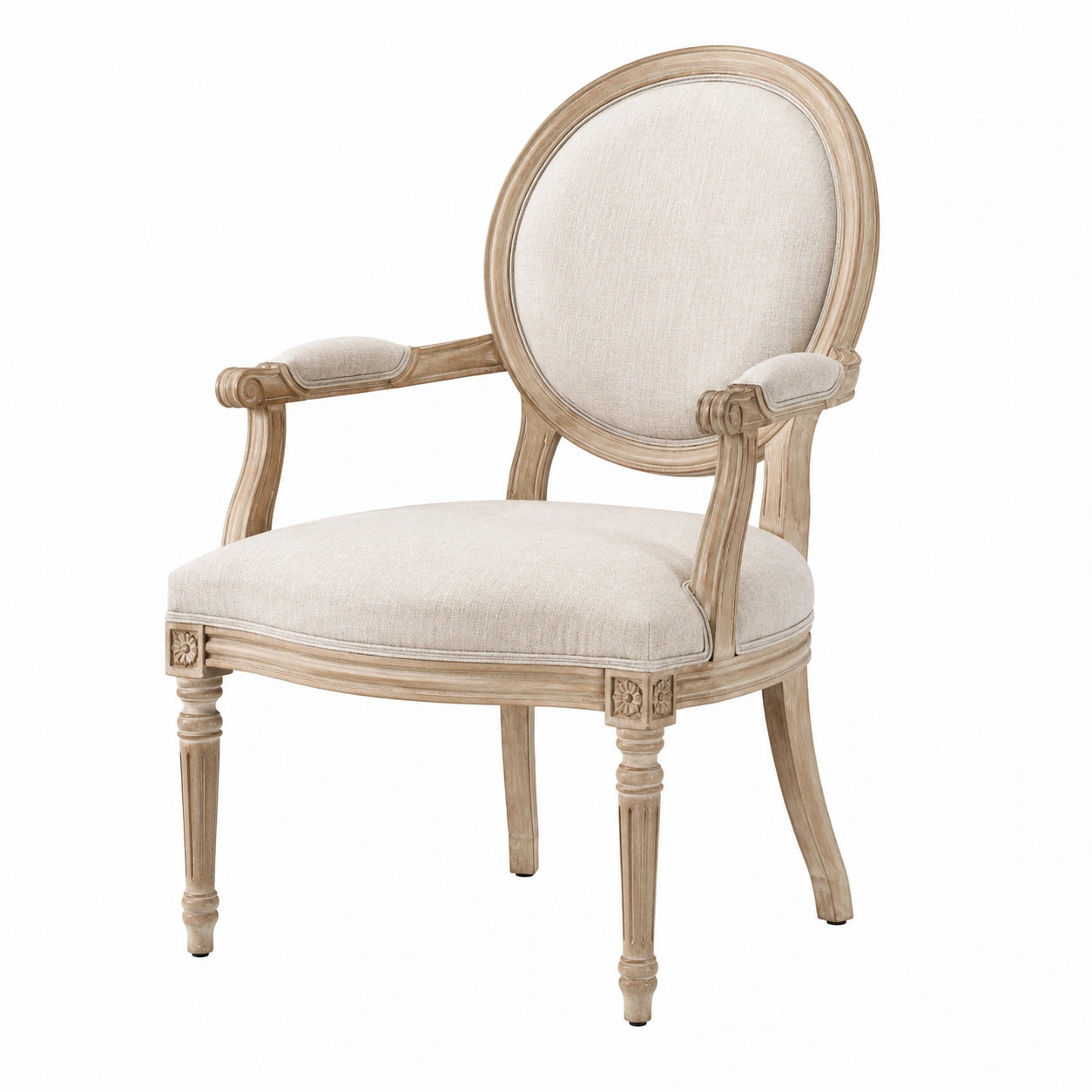 Fauteuil en bois et tissu beige