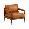 Fauteuil en cuir pleine fleur et bois de noyer