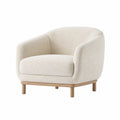 Fauteuil tissu bouclette blanc pieds bois