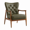 Fauteuil en cuir PU vert avec structure en noyer