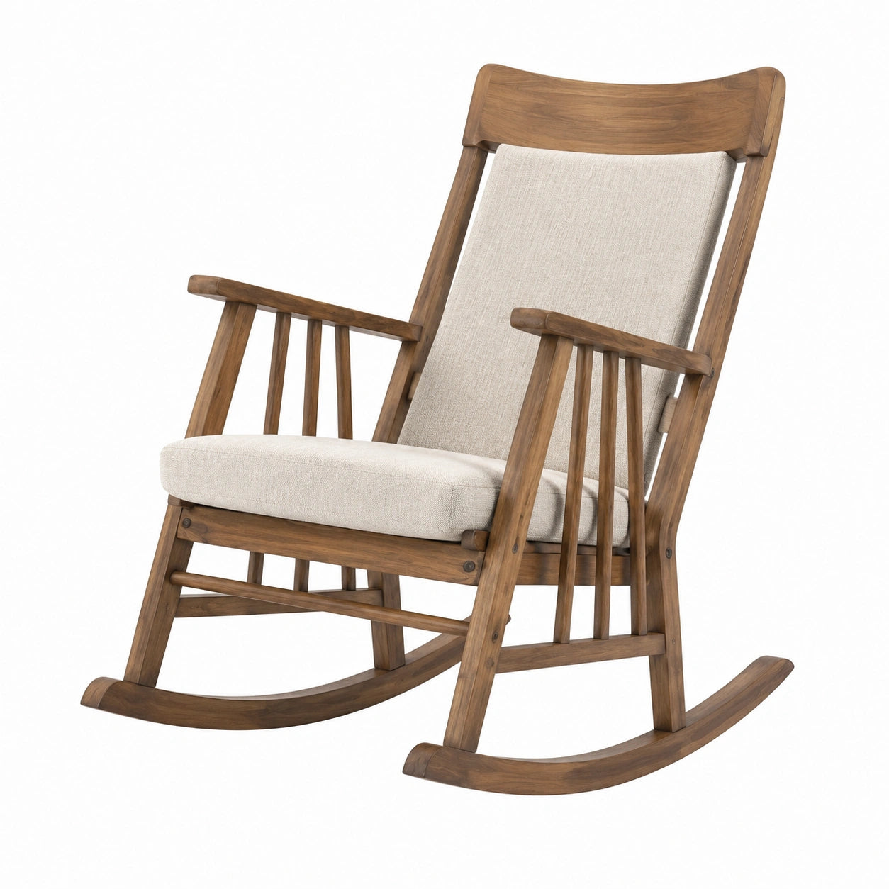 Chaise à bascule en bois avec coussin beige