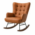 Fauteuil à bascule en cuir synthétique marron avec structure métallique et bois
