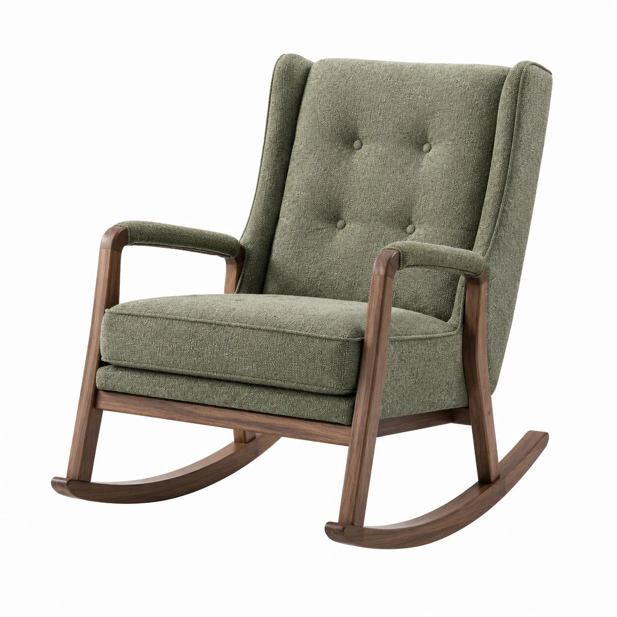 Fauteuil à bascule en bois et tissu vert